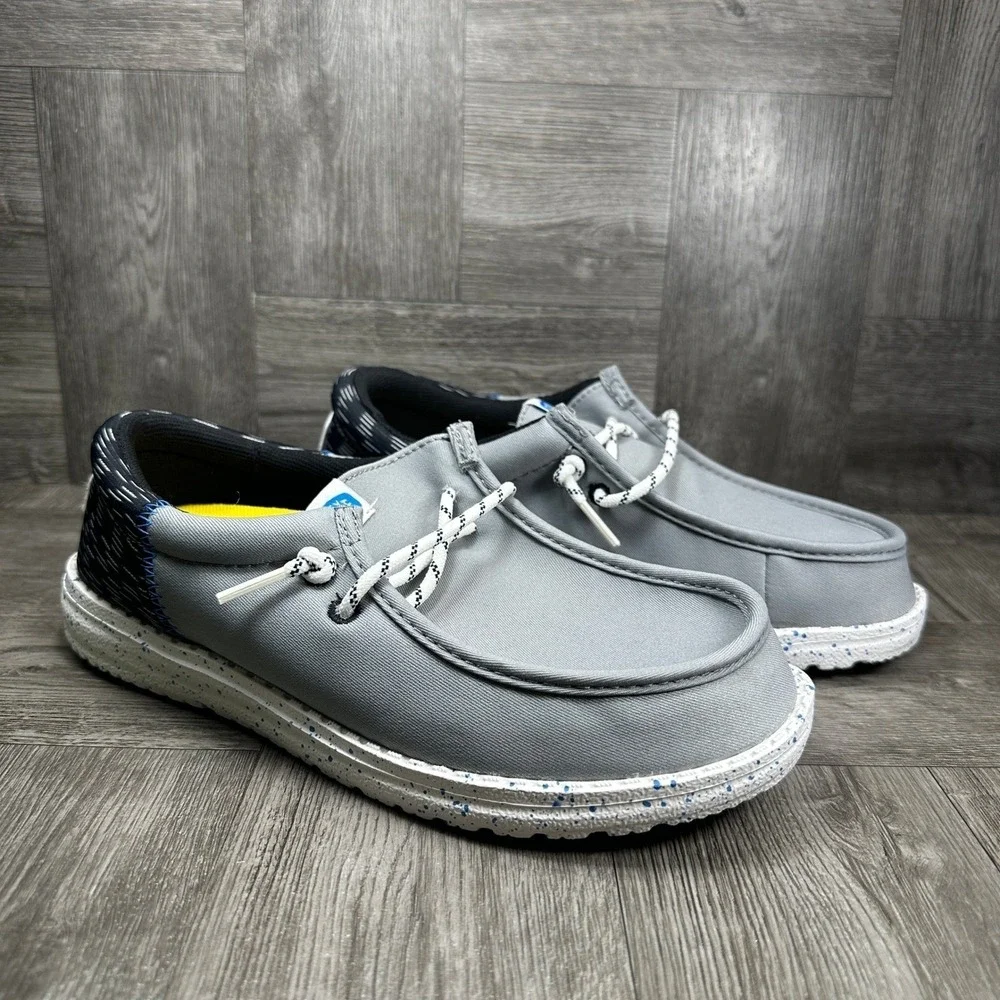 Hey Dude Wally Funk Kids J5 Grey Multi Jersey Jacquard Loafers 44184-1PO NEW